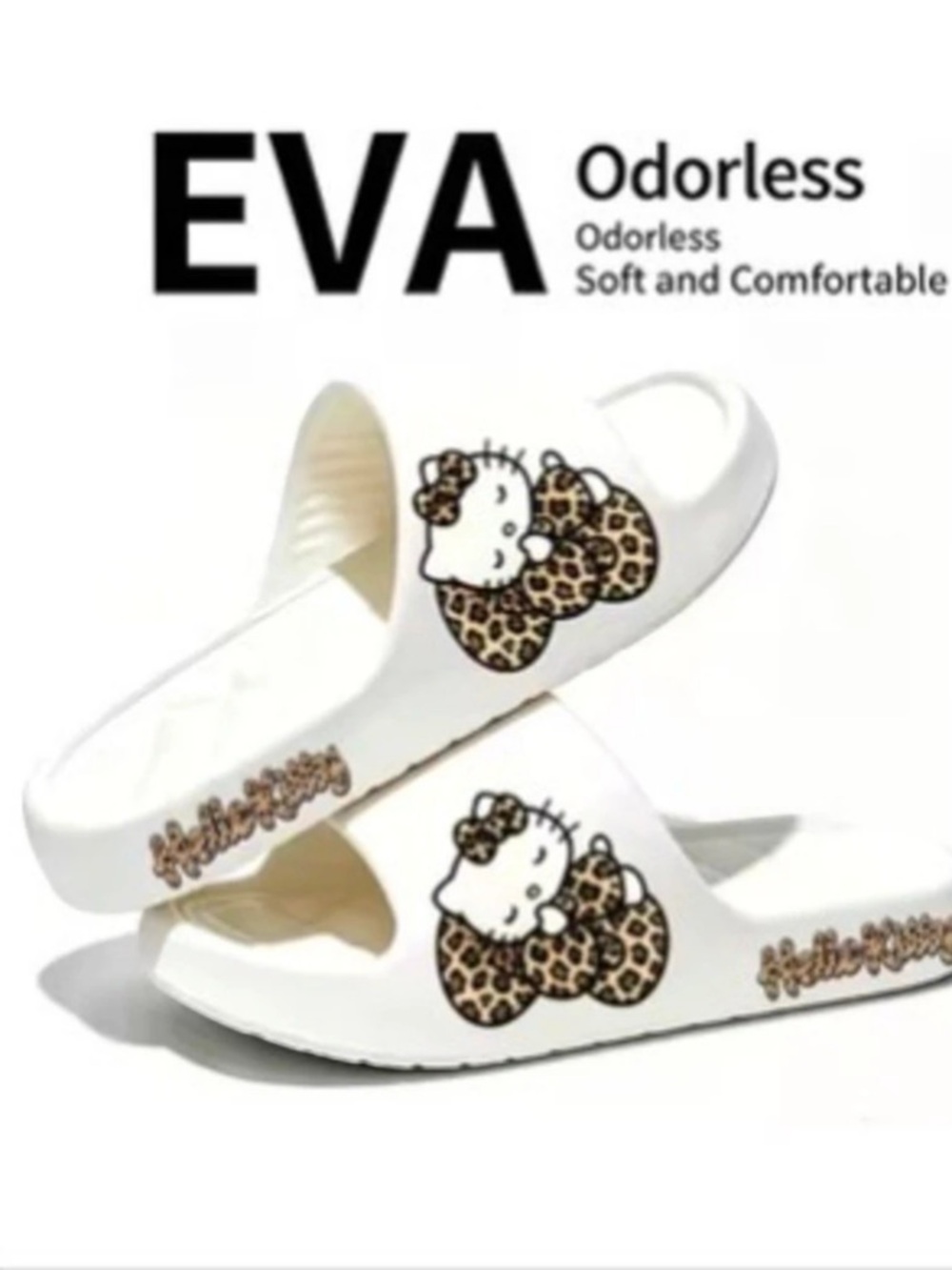 Saorio Kitty Cat Cartoon Leopard Print Leopard Print Sandals White US 9.5-10